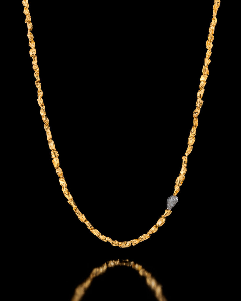 Folded 24K Gold Beads and a Raw Diamond Necklace