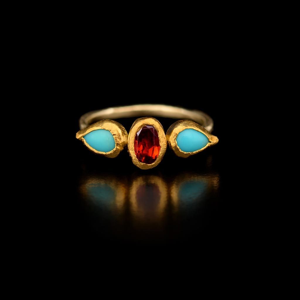 Garnet and Turquoise Combination Ring