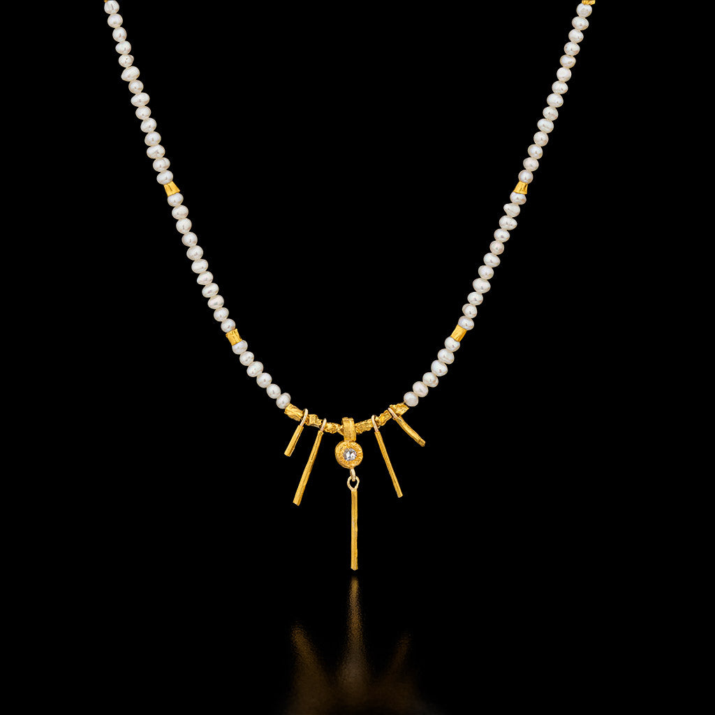 Pearls Necklace with Gold Spikes and Diamond