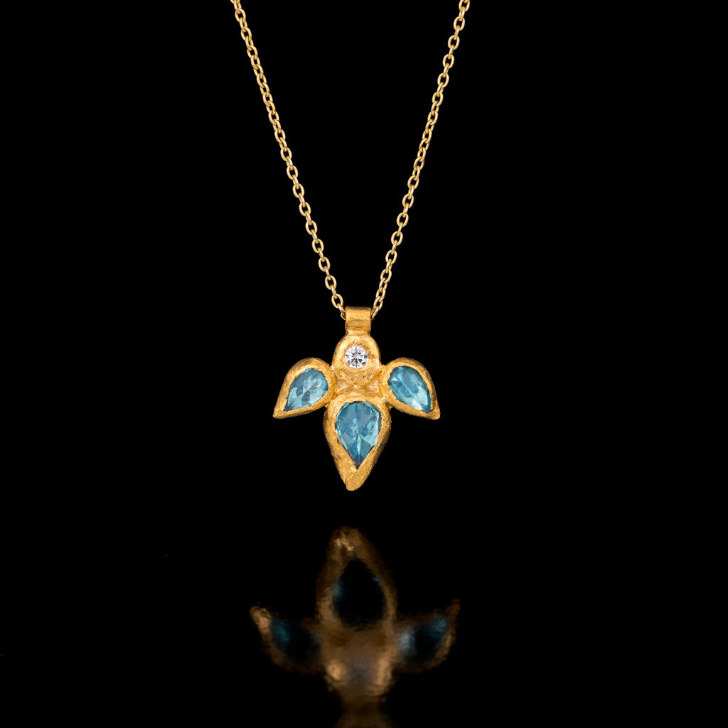 &#39;Lotus&#39; Blue Topaz and Diamond Pendant