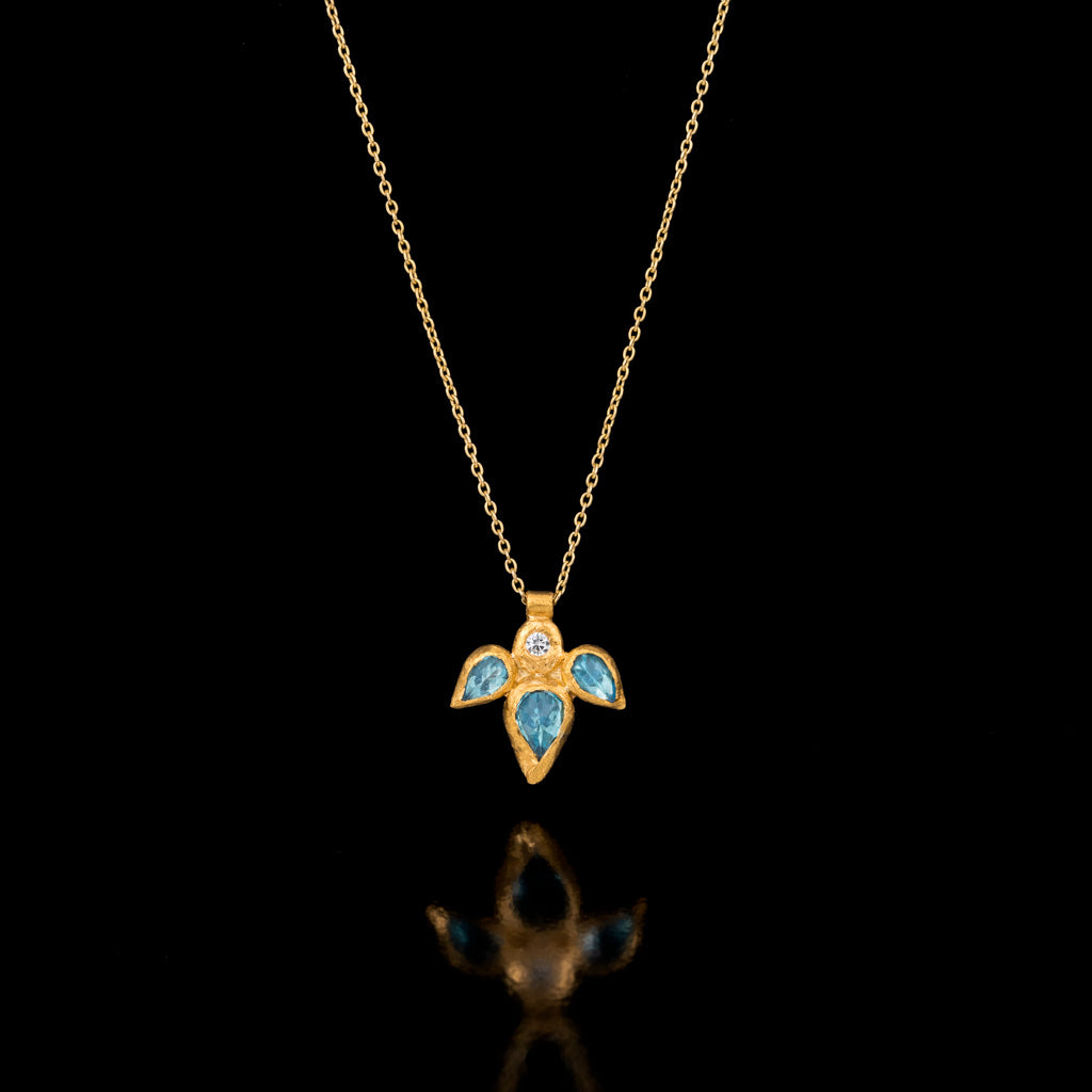 &#39;Lotus&#39; Blue Topaz and Diamond Pendant